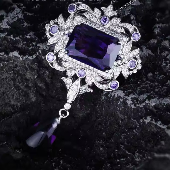 Purple Crystal Statement Necklace - Picture 3 of 6